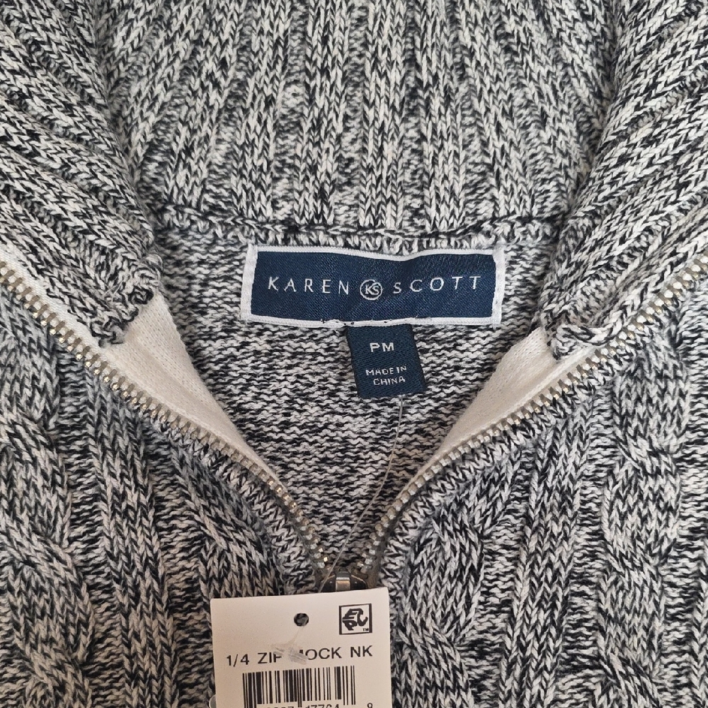 Karen Scott Black and White Cable Knit Pullover
